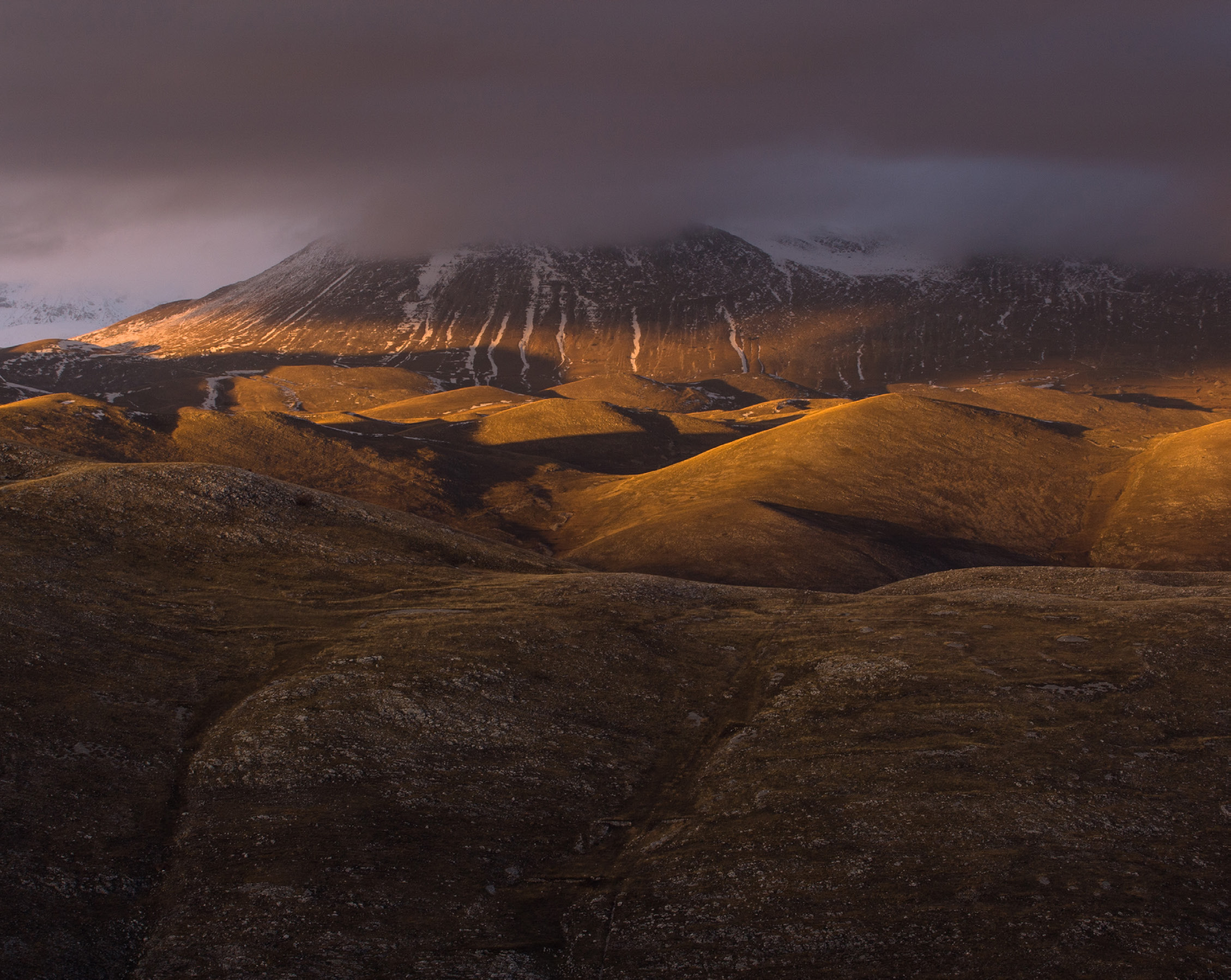 Last light Mount Bolza, Central Italy.